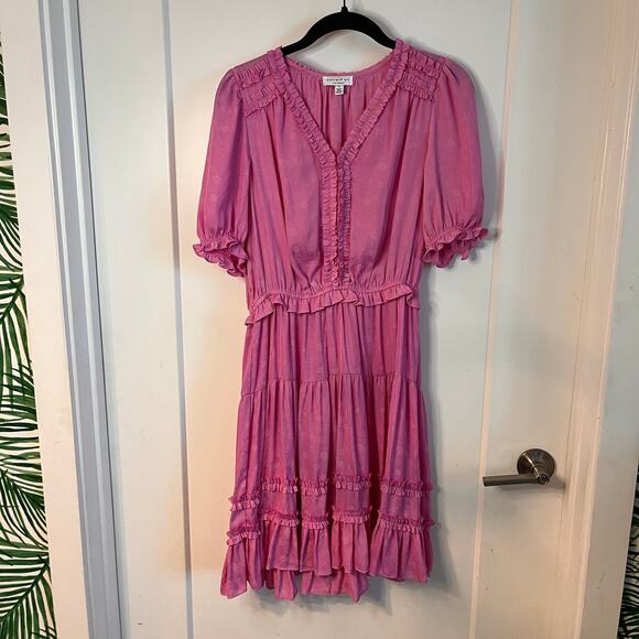 Current Air Pink Embossed Ruffle Mini Dress Size Small - Picture 3 of 10